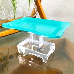Fun and Funky MCM Aqua Lucite Chunky Soap Dish Holder